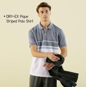 Uniqlo Grey and White Dry-Ex Pique Striped Polo Shirt in size large